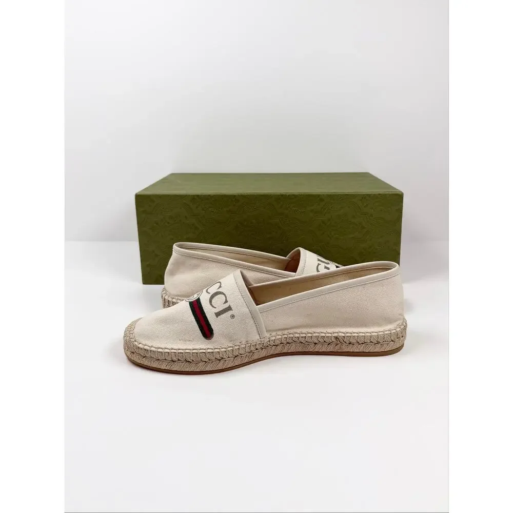 Size 42EU/9US - Gucci Canvas Logo Beige Espadrilles NEW